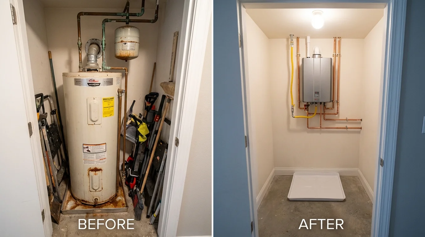 Tank water heater versus wall-mounted tankless unit comparison for Adrian, MI homeowners